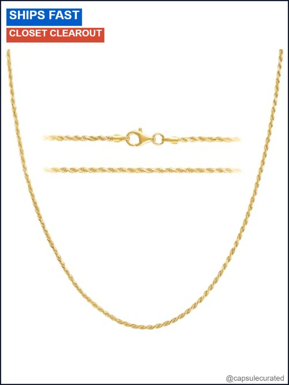 18K Gold Plated 925 Sterling Silver Rope Chain Necklace 1.5mm Diamond-Cut Italy